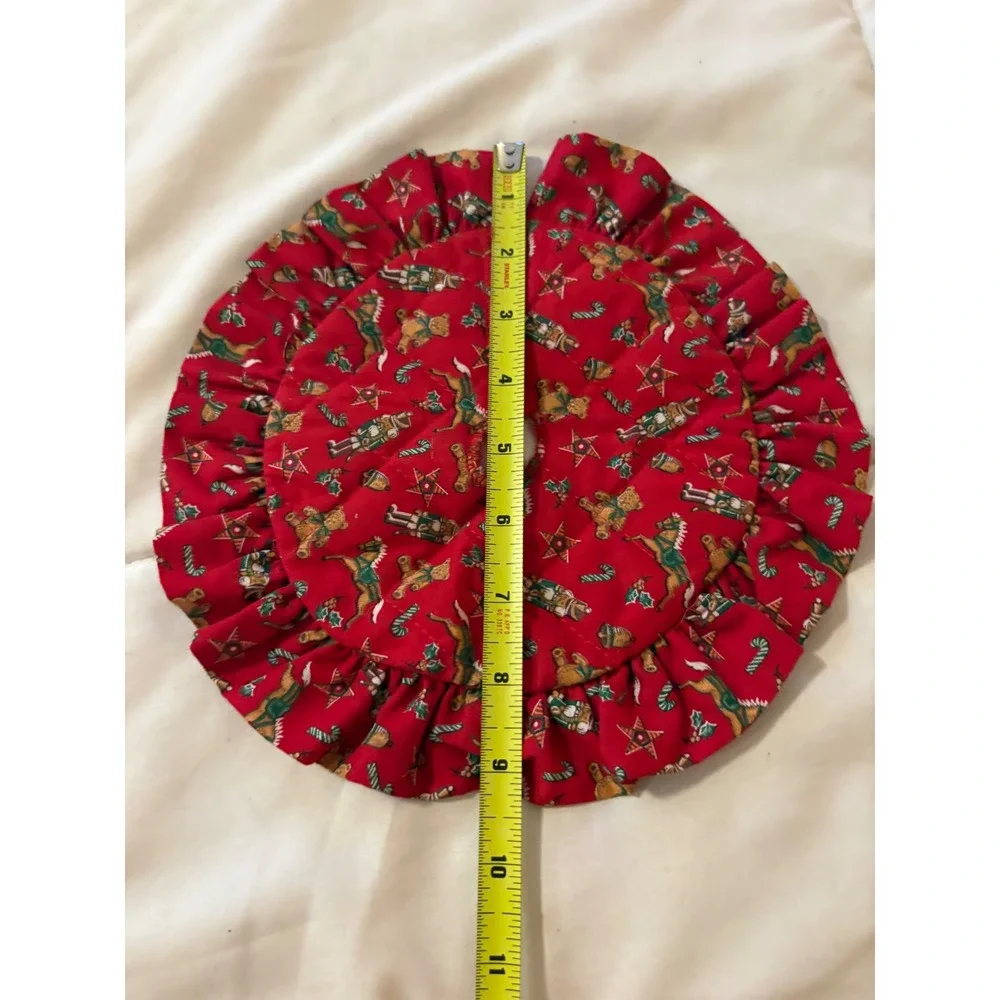 Mini Christmas Tree Skirt 10 Inch Quilted Red Nutcracker Teddy Bear Ruffle Small